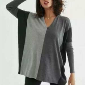 CAbi Gray and Black Dakota Hooded Sweater #4037 Large